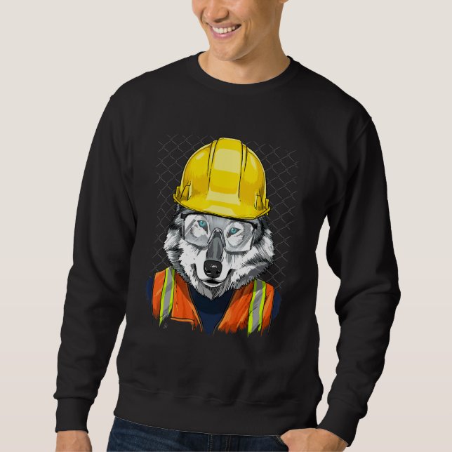 Moletom Construction Worker Gray Wolf Laborer Wild Animal  (Frente)