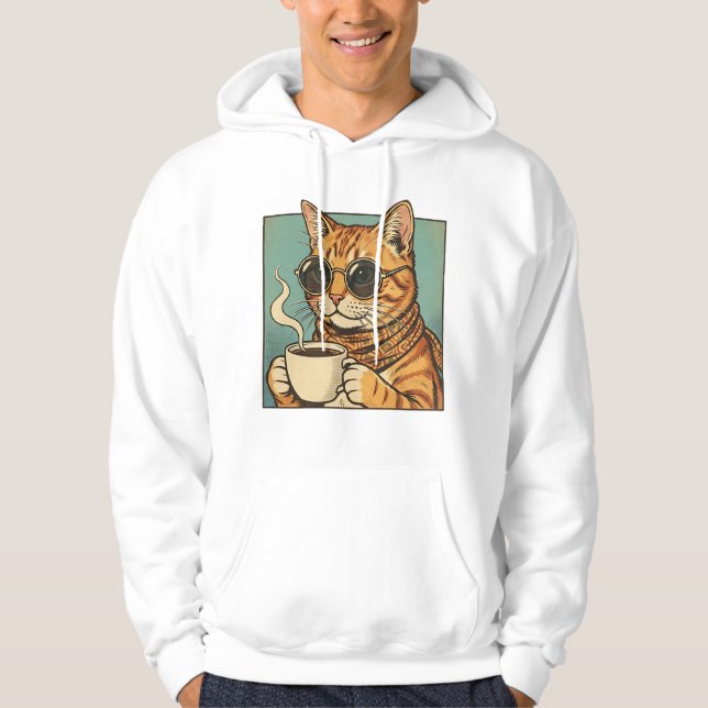 Moletom Cool Cat Coffee Retro Style Design for Cat Lovers (Frente)