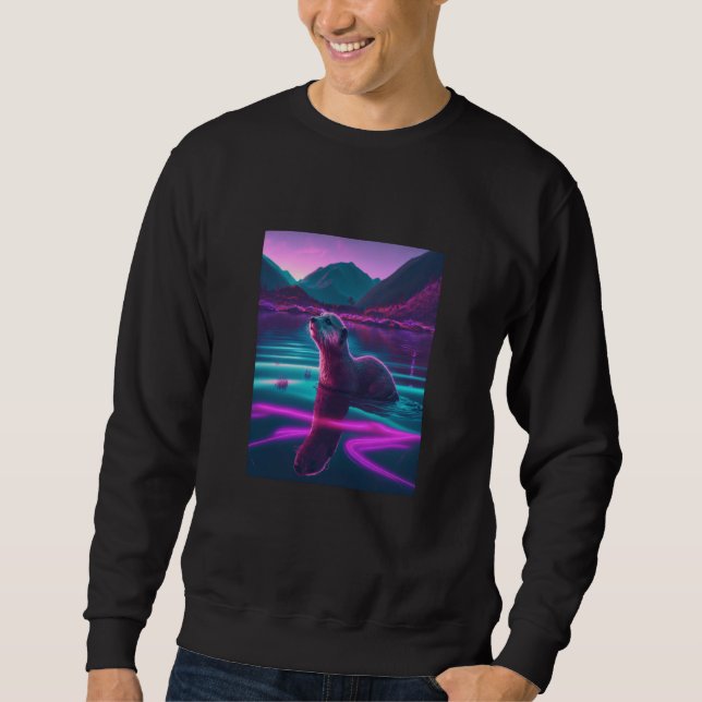 Moletom Cool Sea Otter Synthwave Wandering Otter  2 (Frente)