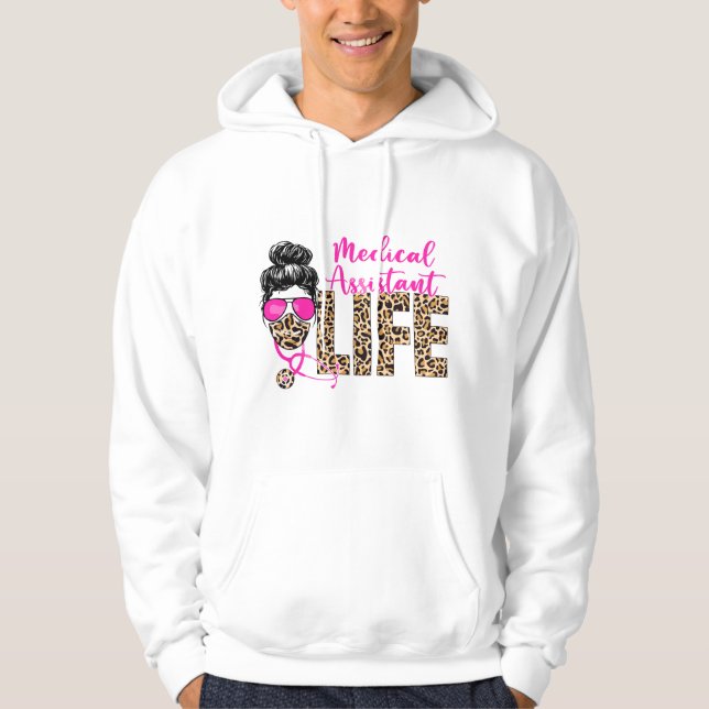 Moletom Coque desgrenhado Assistente Médica Leopardo Vida (Frente)