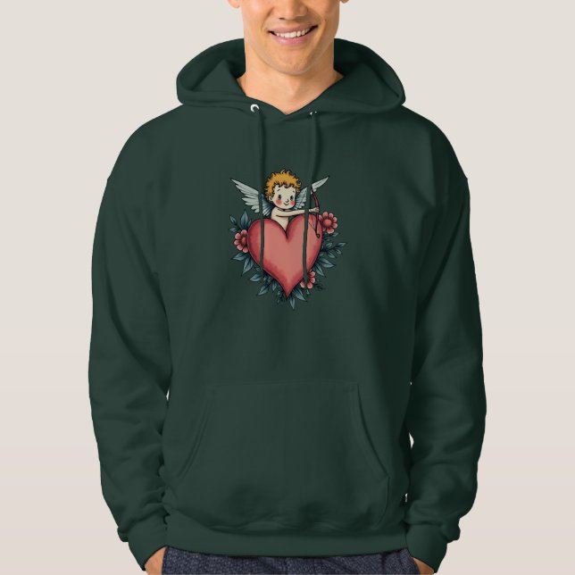 Moletom Coração Cupido Whimsical - Design de Tatuagem Vint (Frente)