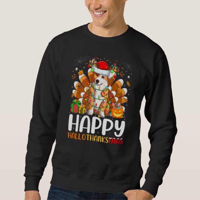 Moletom Corgi Cachorro  Halloween Natal Feliz Hallothanksm (Frente)