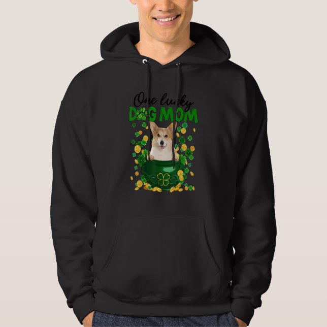 Moletom Corgi Cachorro Mãe Rua de Shamrock verde irlandês  (Frente)