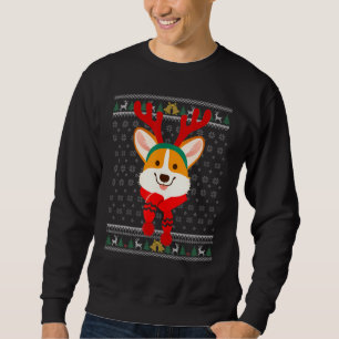 Moletom Corgi Christmas Reindeer Ugly Sweater Holida
