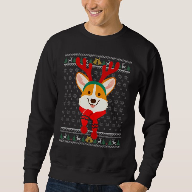 Moletom Corgi Christmas Reindeer Ugly Sweater Holida (Frente)