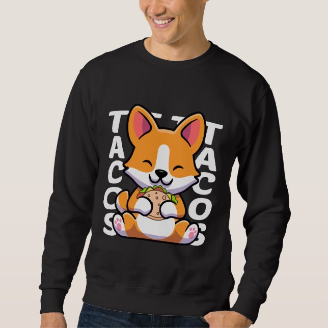 Moletom Corgi Comendo Tacos Ideia Engraçada Para Tacos E C (Frente)