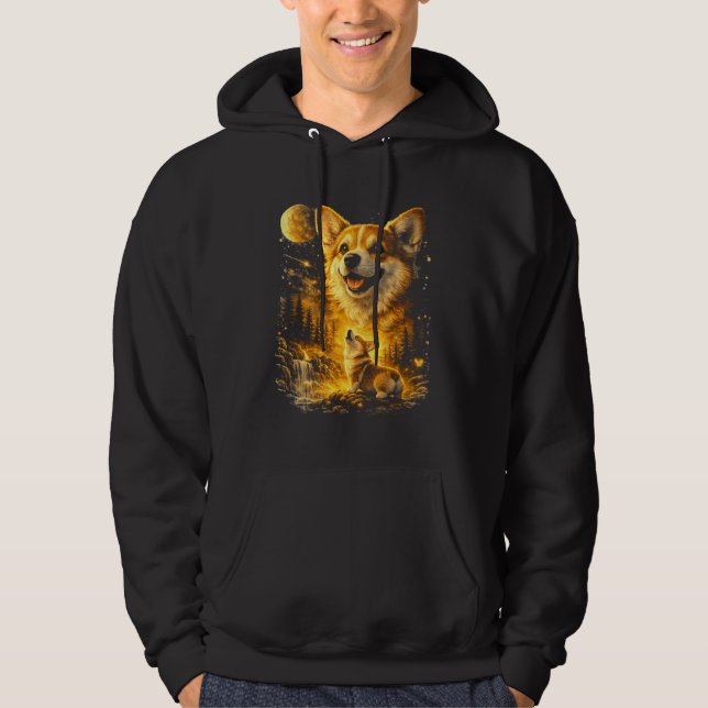Moletom Corgi Engraçado Uivando para a Lua (Frente)