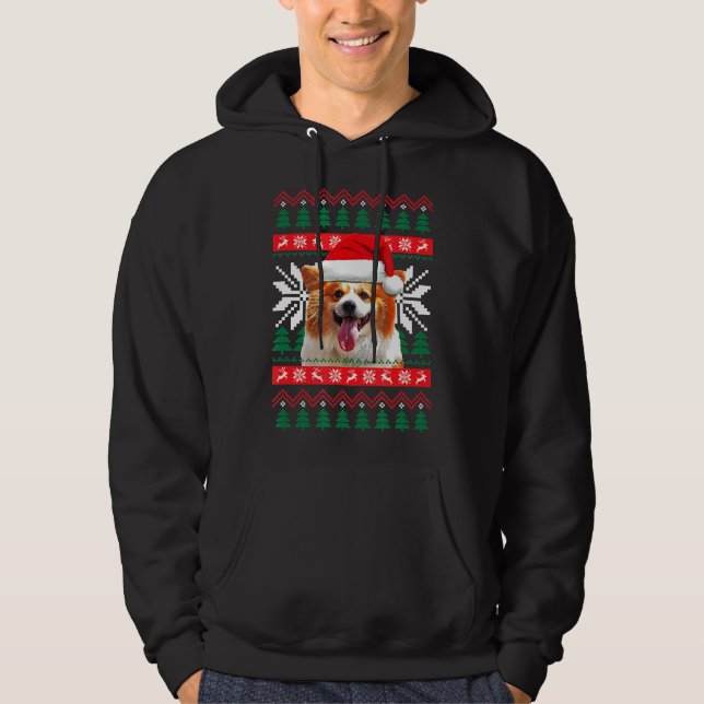 Moletom Corgi Ugly Christmas Sweater Style Santa Hat Pembr (Frente)