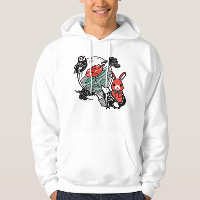 Moletom Coruja Esqueleto & Arte de Lâmpada Rosa Vermelha (Frente)