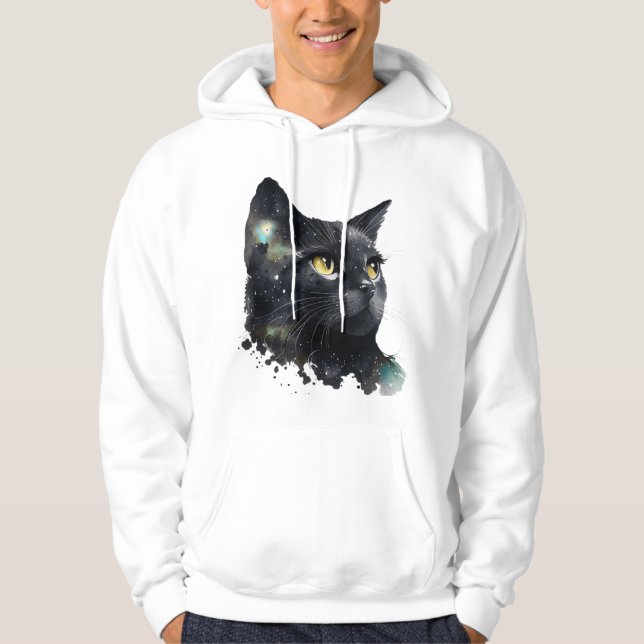 Moletom Cosmic Black Cat Watercolor T-Shirt – Artistic Gal (Frente)