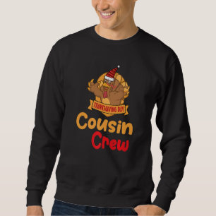 Moletom Cousin Crew Cute Turkey Vestindo Santa Hat Thanksg