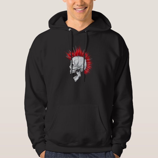 Moletom Crânio Assustador Com Cabelo Vermelho Mohawk (Frente)