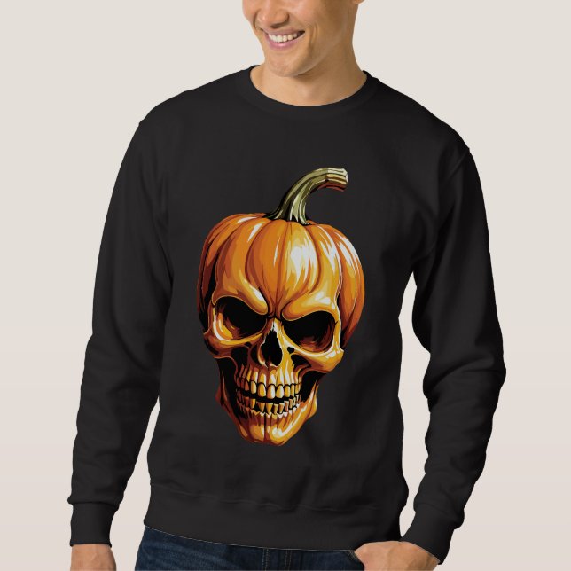 Moletom Crânio de Abóbora Flamejante para o Halloween (Frente)