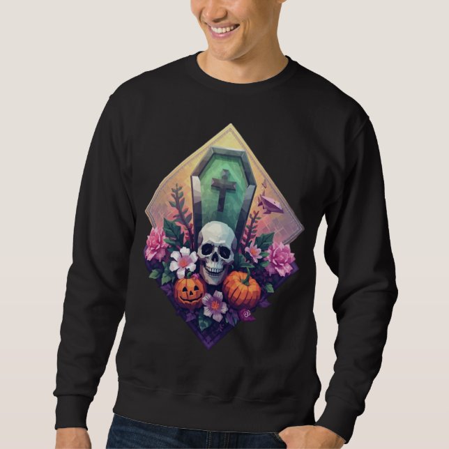 Moletom Crânio Floral com abóbora Pixel art (Frente)