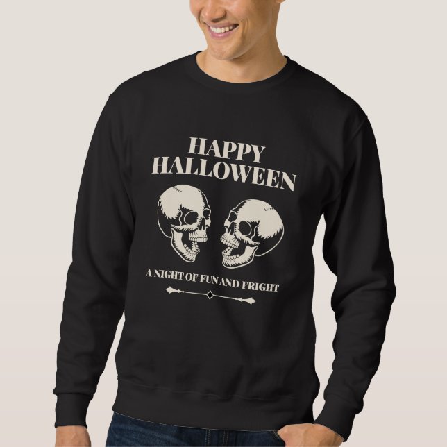 Moletom Crânios Risonhos Assustadores Feliz Halloween (Frente)