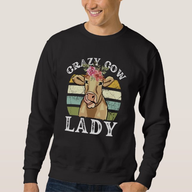 Moletom Crazy Cow Lady Women Animal Flowers Mother's Day   (Frente)