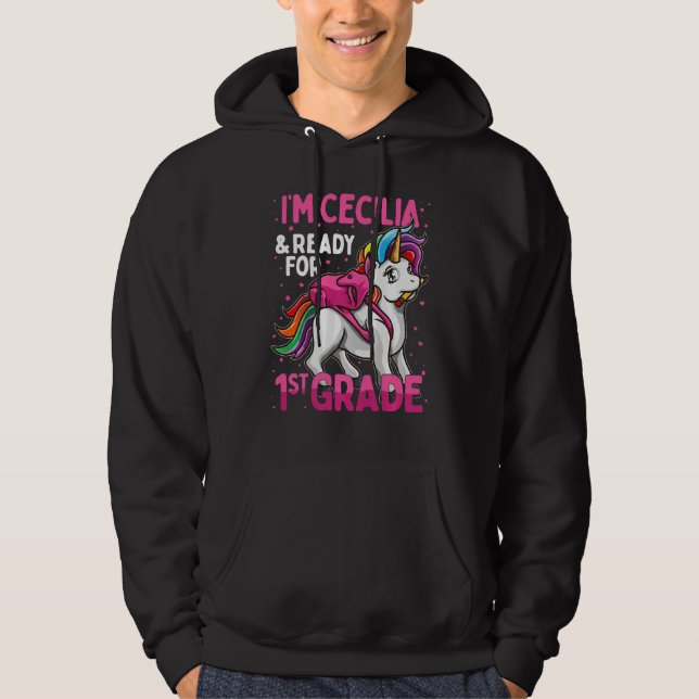 Moletom Crianças 1rua Grader Unicorn Eu sou Cecilia e esto (Frente)