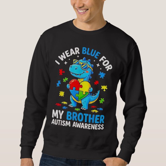 Moletom Crianças Dinossauro com Autismo Eu Uso Azul Pelo M (Frente)