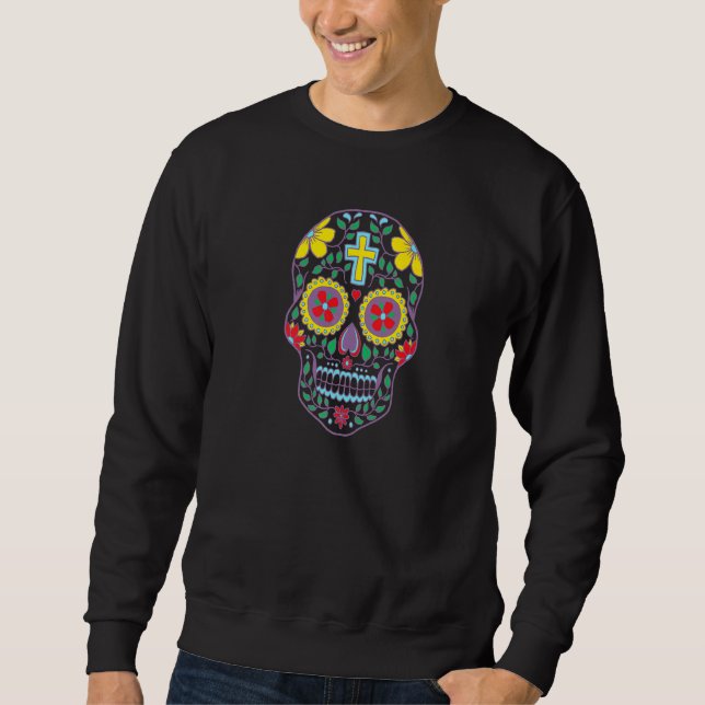 Moletom Cruz de Crânio de Açúcar Fofo Dia De Los Muertos D (Frente)