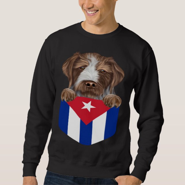 Moletom Cuba Flag German Wirehaired Pointer Dog In Pocket (Frente)