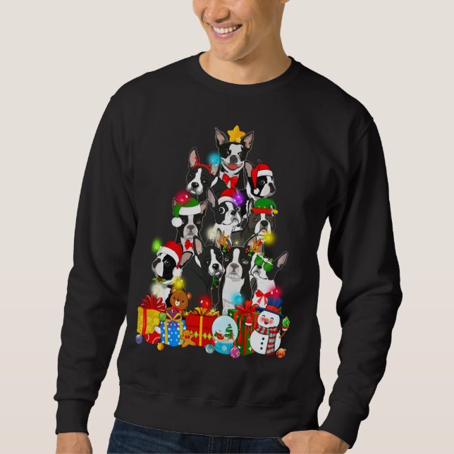 Moletom Curiosa Boston Terrier Árvore de Natal Luzes de Ca (Frente)