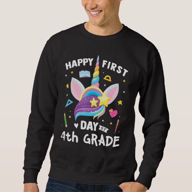 Moletom Cute 4th Grade Unicorn Kids Girls Happy First Day  (Frente)