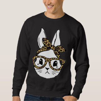 Moletom Cute Bunny Rabbit Face Messy Bun Leopard Glasses G