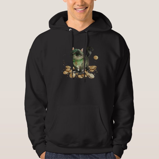 Moletom Cute Cat and Gold Coins St Patrick s Day Cat (Frente)