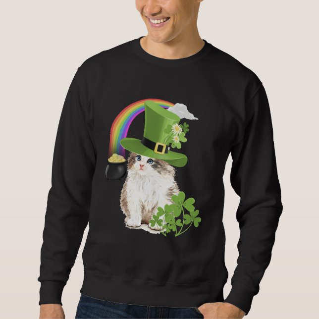 Moletom Cute Cat  St Patricks Day Shamrock Rainbow Patty K (Frente)
