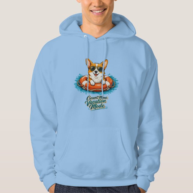 Moletom Cute Corgi Summer Vacation Mode Hoodie | Funny Bea (Frente)