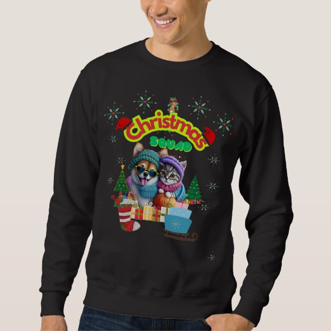 Moletom Cute dog and cat Christmas squad design  (Frente)