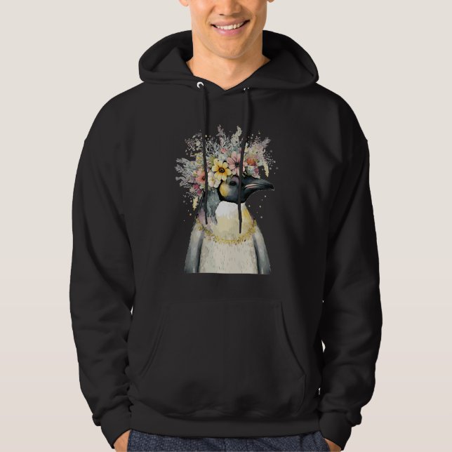 Moletom Cute Emperor Penguin Seabird Flower Crown Floral B (Frente)