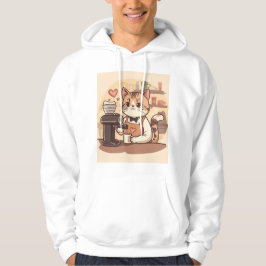 Moletom Cute Funny Cozy Cartoon Barista Cat Hoodie T-shirt