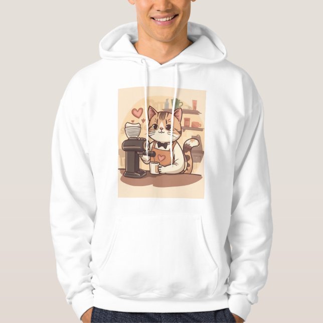 Moletom Cute Funny Cozy Cartoon Barista Cat Hoodie T-shirt (Frente)