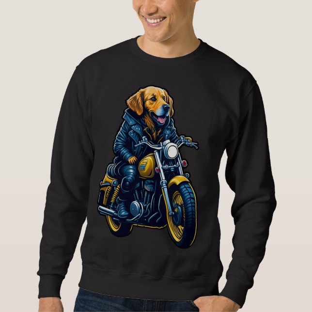 Moletom Cute golden retriever drives motorcycle at Christm (Frente)