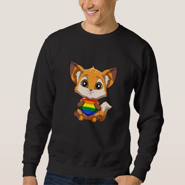 Moletom Cute LGBTQ Pride Rainbow Heart Fox Hugging LGBTQ H (Frente)