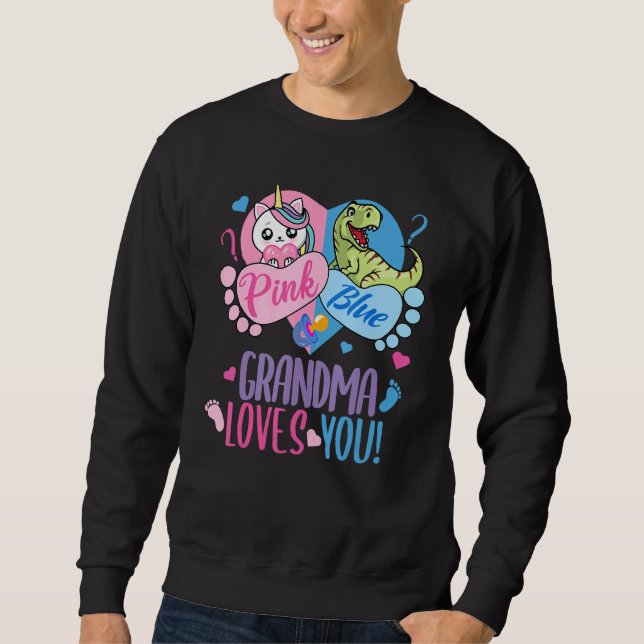 Moletom Cute Pink or Blue GRANDMA Loves You Dinosaur or Un (Frente)