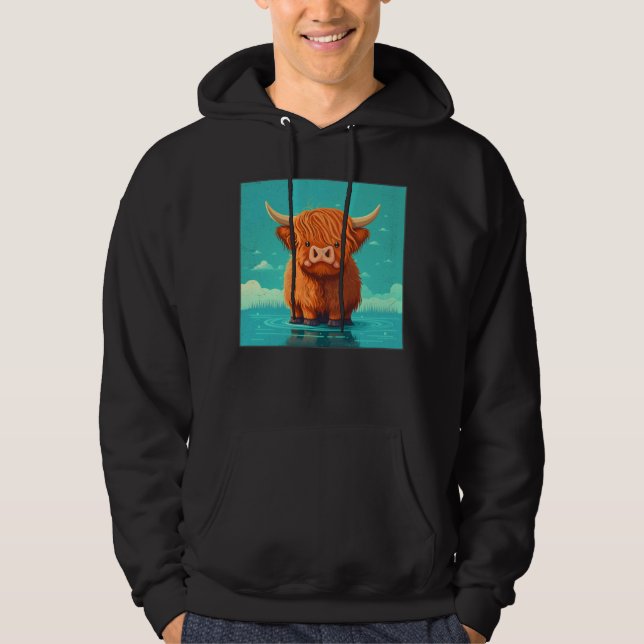Moletom Cute Scottish Highland Cow Illustration Little Hor (Frente)