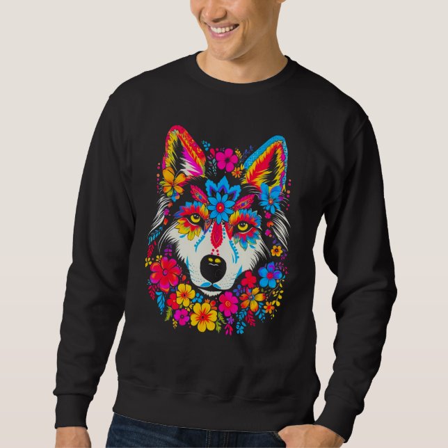 Moletom Cute Siberian Husky Dog Flowers (Frente)
