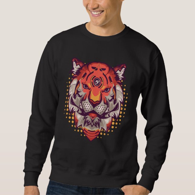 Moletom Cyborg Tiger Head Wild Cat Tiger Graphic Tiger Fac (Frente)