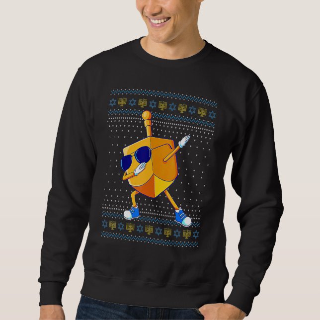 Moletom Dabbing Dreidel Ugly Hanukkah Sweater Xmas Chanuka (Frente)