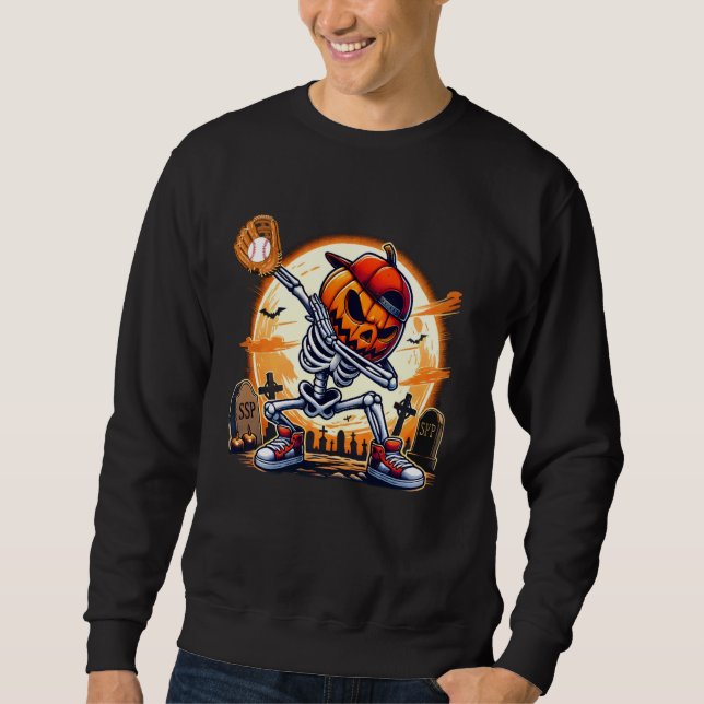 Moletom Dabbing Skeleton Baseball Halloween Figurume Men W (Frente)