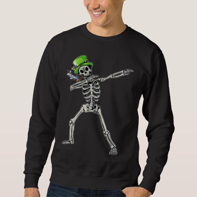 Moletom Dabbing Skeleton Wearing Green Hat  St Patrick's D (Frente)