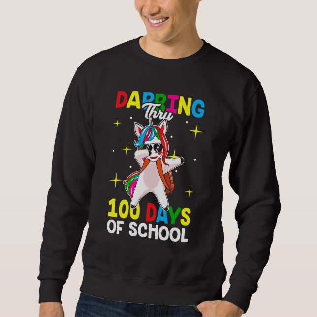 Moletom Dabbing Thru 100 days of school Dab Unicorn  Teach (Frente)