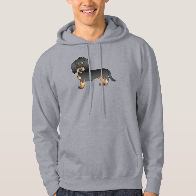 Moletom Dachshund Cartoon de Pelo de Arame Preto e Castanh (Frente)