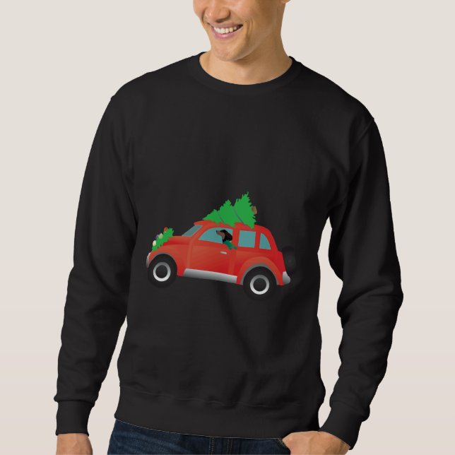 Moletom Dachshund Dirigindo Um Carro Vermelho Com Uma Árvo (Frente)