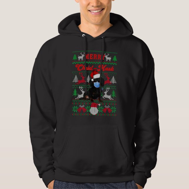 Moletom Dachshund Feliz Christmask Ugly Christmas Sweater (Frente)