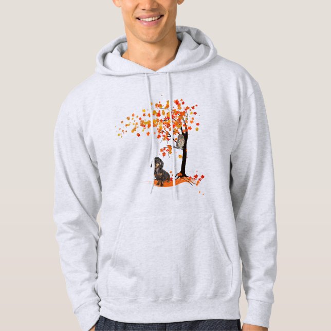 Moletom Dachshund Owl E Fall Tree Dachshund Lover Outono (Frente)