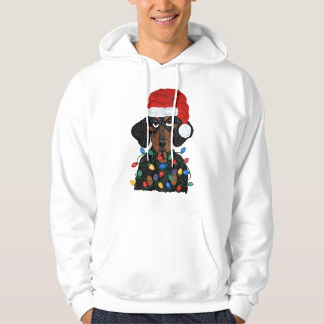 Moletom Dachshund Papai Noel Enroscado Em Luzes De Natal (Frente)