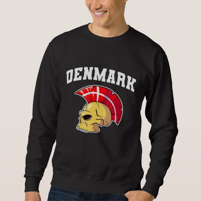 Moletom Danmark Flag Mohawk Skull National Denmark Team Su (Frente)